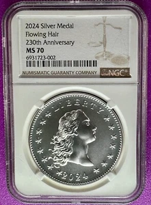 2024 Flowing Hair 230th Anniversary Silver Medal NGC MS70 (002) - Picture 1 of 2