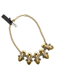 J.CREW NWT Gold Tone Gray Beige Taupe Crystal Chain Statement Necklace