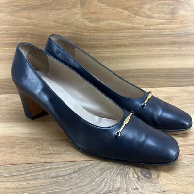 Zapatos de tacón Salvatore Ferragamo vintage de cuero negro para mujer talla 10,5 AA Foto 1 de 4