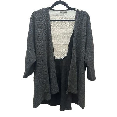 Umgee Cardigan Sweater Charcoal Gray Open Front Crochet Back Plus Size 1XL/2XL - Image 1 of 4