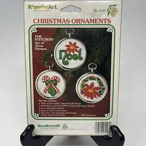 Wonderart Needlecraft Christmas Embroidery 3 Ornaments, Vintage Unopened.#5527