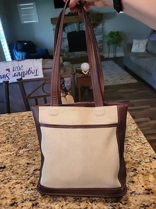 COACH-Bolso de Hombro/Cartera de Lona Crema y Cuero Genuino Marrón-No: M9D-6122 - Imagen 1 de 12