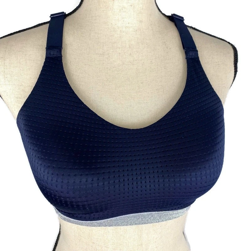 Sujetador deportivo deportivo Victorias Secret azul marino plateado malla acolchada para mujer 32D Foto 1 de 4