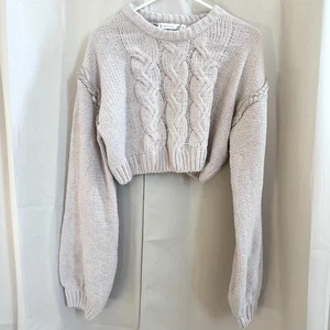 Altard State Chunky Crop Sweater Medium Taupe Chenille Cable Knit Western 18858 - Picture 1 of 10