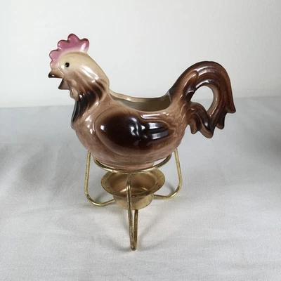 Jarra de cerámica de cera de pollo de colección jarra base de metal para vela de luz de té Foto 1 de 4