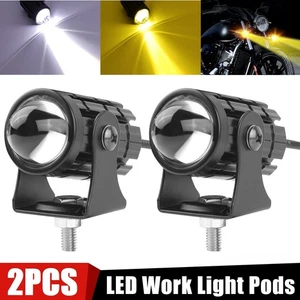 Pair LED Driving Fog Light Amber White Projector Lamp Headlight Motorcycle ATV - Foto 1 di 12