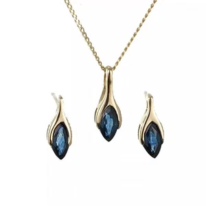 Set orecchini pendenti oro 9 kt zaffiro giallo blu regalo minimalista - Foto 1 di 11