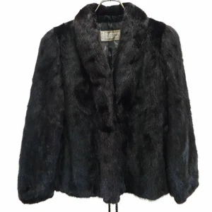SAGA MINK Mid-Length Coat Jacket Black Fur Silver Tag Women's Size 13 Elegant - Picture 1 of 7