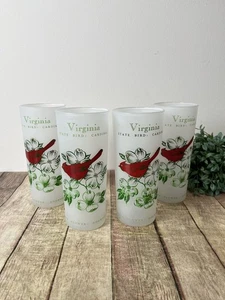 Vintage mattierte Virginia State Vogel Kardinal mattierte Gläser 6,5" hoch 4er Set - Bild 1 von 5
