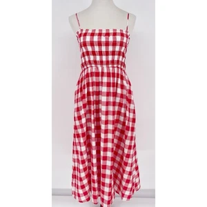 Maxi Vestido de Verano Loft Gingham Calado Rojo Blanco Para Mujer Talla 0 - Imagen 1 de 11