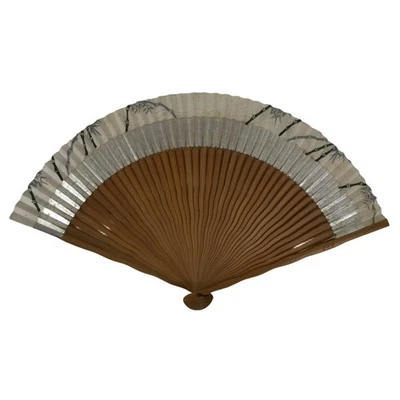 日本纸质折叠风扇 Sensu 复古波浪竹架银箔白色 4D901 — 第 1/4 张图片