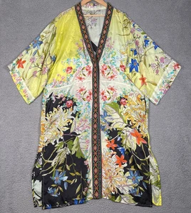 Johnny Was Tawney Seidenkimono Damen XL Mehrfarbig 100% Seide Blumen Taschen Morgenmantel - Bild 1 von 11