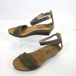 Naot Pixie Cork Olive Khaki Pewter Leather Wedge Sandal Women's 8 EU 39 NEW - Picture 1 of 14
