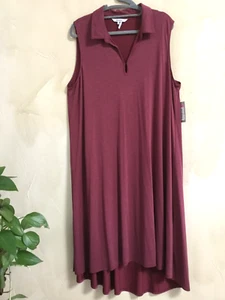 ZOZO Women Size XL Midi Length Shift Dress Raisin Burgundy Sleeveless Knit Hi-Lo - Picture 1 of 7