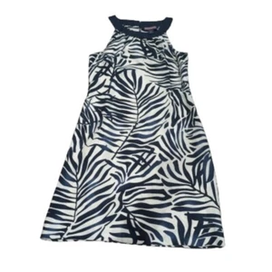 Weinberg Reben 100 % Seide Palmblatt Kleid marineblau und weiß Größe 0 - Bild 1 von 8