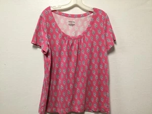 Merona Womens Pullover Blouse Top Size L Pink Purple Floral Short Sleeve 148 - Picture 1 of 6