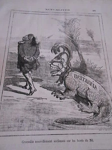 Caricature 1875 Crocodile  sur les bords du Nil - Picture 1 of 1