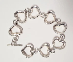 Brazalete de palanca de eslabones hinchados de corazón abierto vintage plateado 7-5/8" Tailandia - Imagen 1 de 18