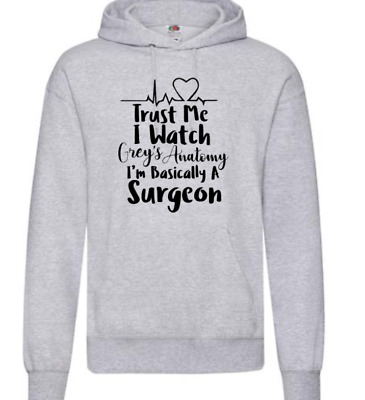 Greys Anatomy Basically A Surgeon Hoodie White Or Grey Small-2xl Ladies Women UK • 21.60€