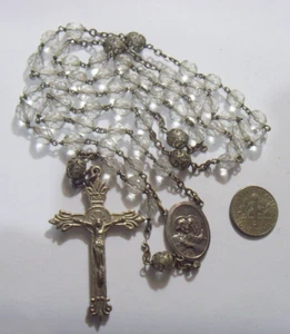 1930s antique Catholic Saint Peter Paul 20 inch Rosary cut crystal beads 53442 - Picture 1 of 8