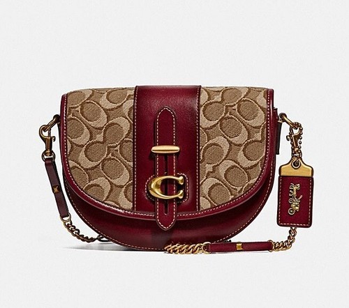 COACH 48204 Sella 20 in firma jacquard marrone scarlatto nuova con etichette