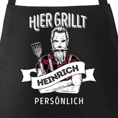 MOONWORKS Grembiule barbecue uomo con scritta personalizzabile qui griglia nome proprio