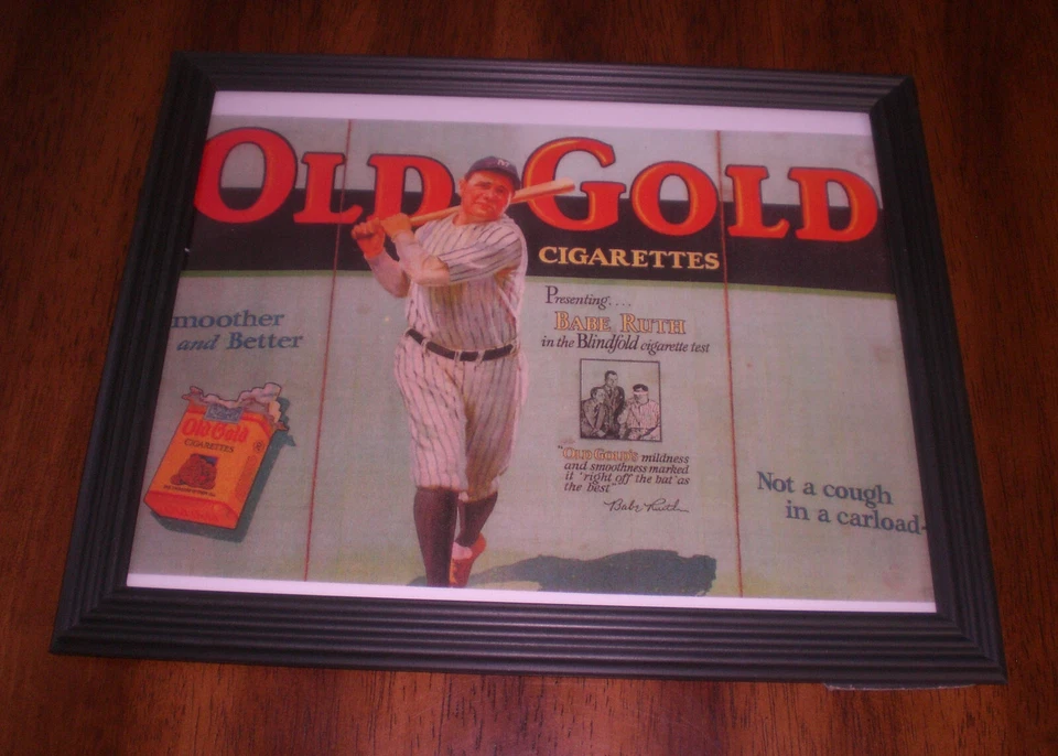CIGARRILLOS DORADOS ANTIGUOS BABE RUTH IMPRESIÓN A COLOR ENMARCADA AÑOS 40 Foto 1 de 1