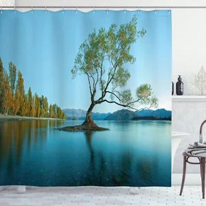 Spring Shower Curtain Tree Lake Nature Themed Print for Bathroom - Picture 1 of 8