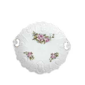 VTG Porcelain Pink Roses Floral Serving Plate With Handles Embossed Shabby Chic  - Picture 1 of 11
