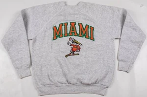 Vintage 1980s University of Miami Hurricanes Tri-Blend Raglan Sweater Gray MED - Picture 1 of 7
