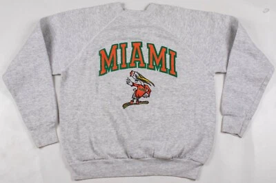 Vintage 1980s University of Miami Hurricanes Tri-Blend Raglan Sweater Gray MED - Image 1 of 4