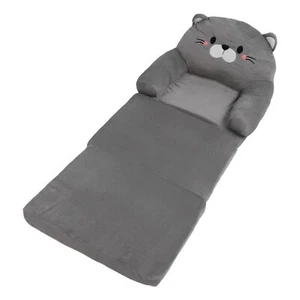 (3 Layers) Kids Cat Toddler Chair Plush Fold Out Sofa Bed Grey Made Of GB - Picture 1 of 22