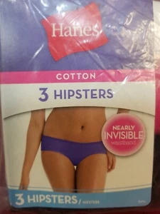 Hanes Women's Cotton Hipsters 3 pack Size 5 White Pink Black Tagless FREE SHIP - Picture 1 of 12