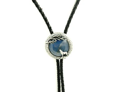 Silver Plated Handmade Howling Wolf Labradorite Stone Western Leather Bolo Tie - Image 1 of 3