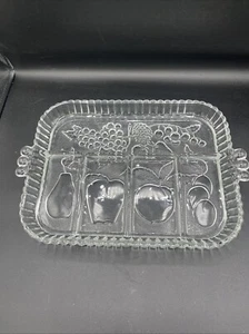 Vassoio vintage in vetro Indiana frutta in rilievo diviso servizio 5 pezzi MCM Pasqua - Foto 1 di 4