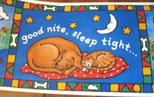 Wallpaper Border Good Nite Sleep Tight Dog Cat Moon Blue Childrens Wall NIP - Picture 1 of 3