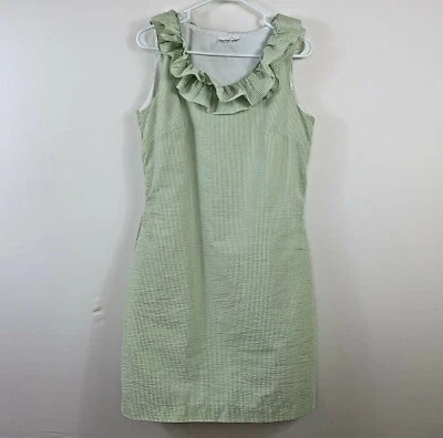 Rysa Ruth Seersucker Dress Small S Blue White Striped Ruffle Cotton Preppy - Image 1 of 4