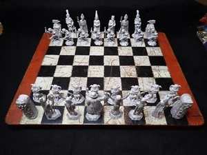 Arthurian Mythical Chess Set Metal Painted Vintage Rare Merlin Camelot Lancelot - Picture 1 of 20