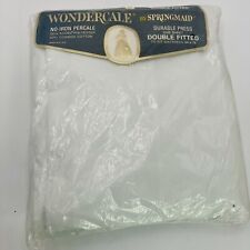 Vtg 60s NIP Double Fitted Sheet Set White Wondercale Cotton Blend No Iron Percal