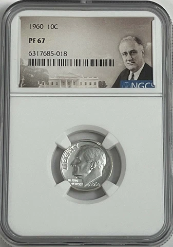 1960 NGC PF67 90% SILVER PROOF ROOSEVELT DIME GREAT EYE APPEAL PORTRAIT LABEL Cover