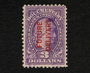US Revenue 1918 RC12 Future Delivery $3 Violet Cut Cancel Used - Picture 1 of 2