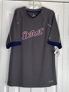 Detroit Tigers Baseball Shirt Majestic Uomo Cool Base Grigio Scollo a V Nuova con etichette Taglia Med - Foto 1 di 3