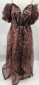 PINELINE Women's Animal Print off Shoulder Puff Short Sleeve Built In Bra 40-50 - Picture 1 of 23