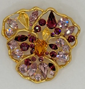 Nolan Miller Pansy Flower Gold Tone Purple & Orange Brooch - Picture 1 of 4