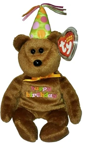 Ty Beanie Baby - HAPPY BIRTHDAY the Bear (2008 Brown with Hat) 9.5" NEW MWMTs - Picture 1 of 9