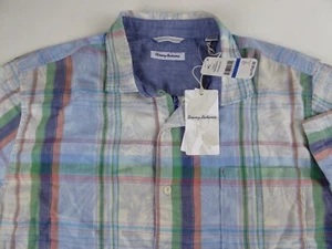 Tommy Bahama Fronde Dei Marmi geknöpftes Camp-Shirt neu mit Etikett $ 140 kariert mit Blumen gefüttert - Bild 1 von 8