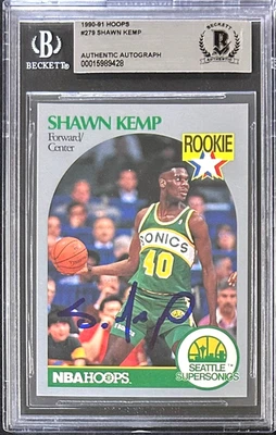 Shawn Kemp Signed 1990-91 NBA Hoops Rookie Card #279 Beckett 15989428 - Image 1 of 2