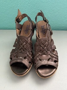 Indigo Clarks Cork 3" Wedge Heels Brown Leather Slingback Sandals Size 7.5 - Picture 1 of 9