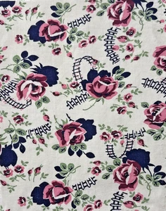 Bonito saco de alimentación vintage azul marino y rosa pieza de tela 9x11 patrón floral - Imagen 1 de 3