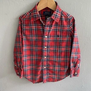 Polo Ralph Lauren Boys Size 4 Plaid Red Long Sleeve Button-Up Cotton GUC - Picture 1 of 7